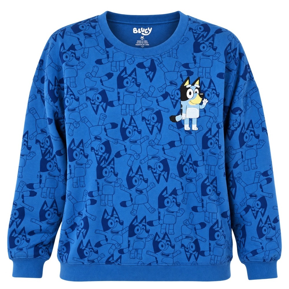 Bluey Womens NWT Blue Crewneck Sweatshirt Embroidered Y2K Cartooncore